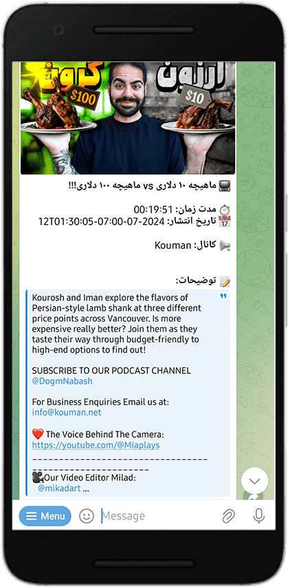 دریافت لینکهای دانلود صوتی و تصویری ویدیو از یوتیوب در ربات دانلودر